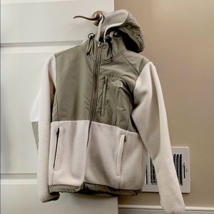 White and grey North Face hooded fleece size small